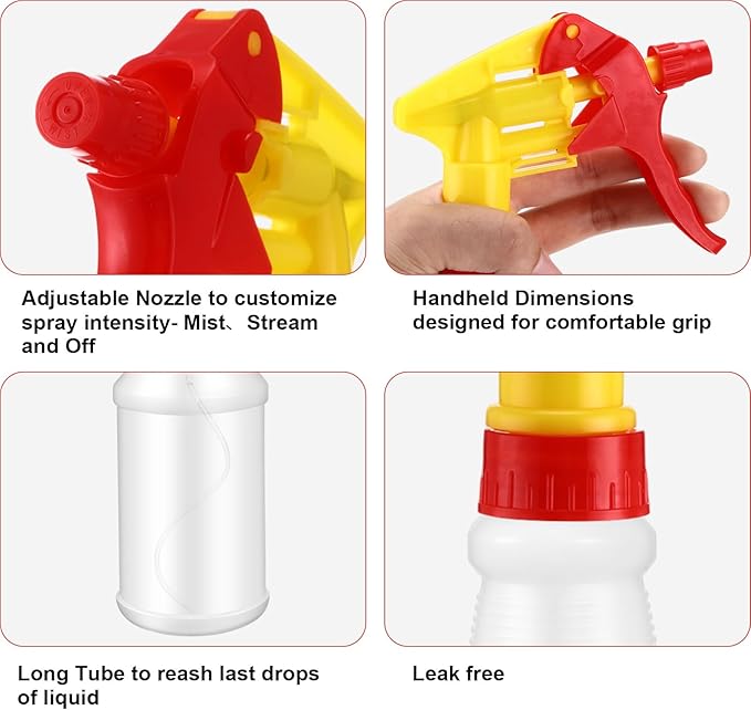 Eccliy 12 Pcs 16 Oz Plastic Spray Bottle, Adjustable Empty Reusable Sprayer for Cleaning, Planting, Water, Bathroom and Kitchen, BBQ, Commercial and Residential(Red & Yellow,Original)