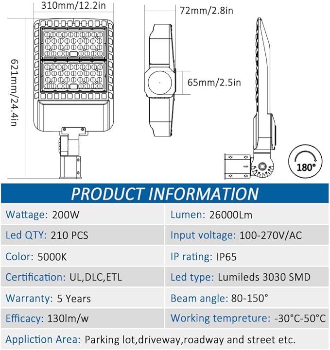 ledmo 200W LED Parking Lot Lights 5000K Street Shoebox Pole Lights Waterproof 26000LM Super Bright Dusk to Dawn Outdoor Commercial Area Flood Security Lighting Slip Fitter for Stadium Sport Garage