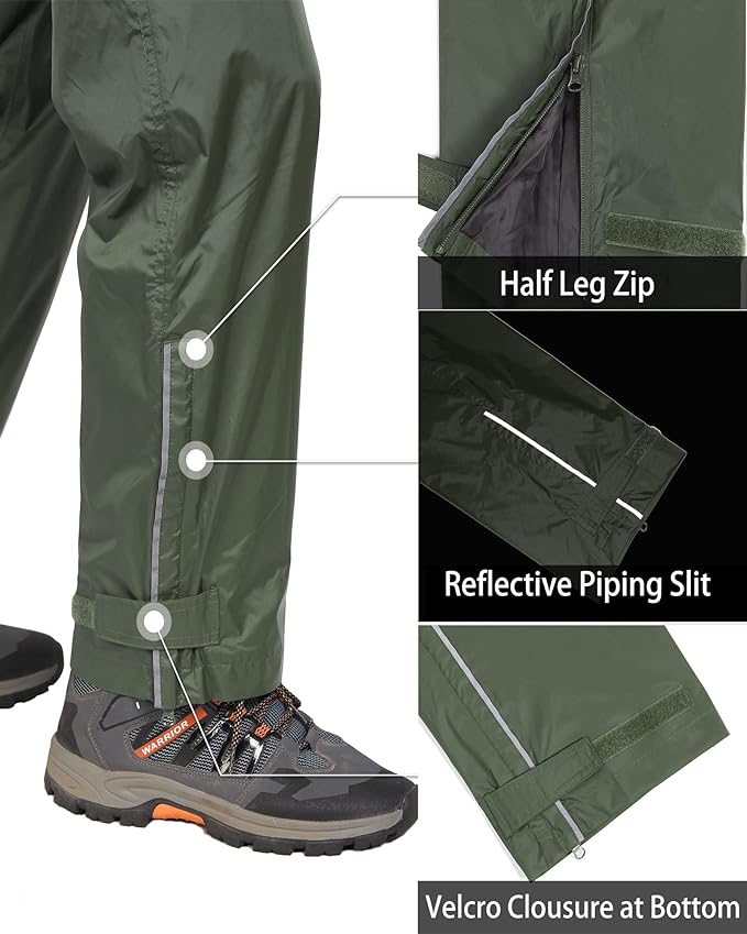 33,000ft Men's Rain Pants, Waterproof Rain Over Pants, Windproof Outdoor Pants for Hiking, Fishing