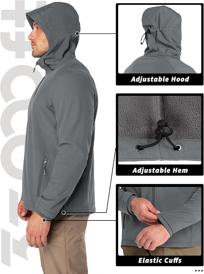 33,000ft Men's Hooded Softshell Jacket Waterproof Lightweight Insulated Windbreaker Fleece Lined Rain Shell Jacket