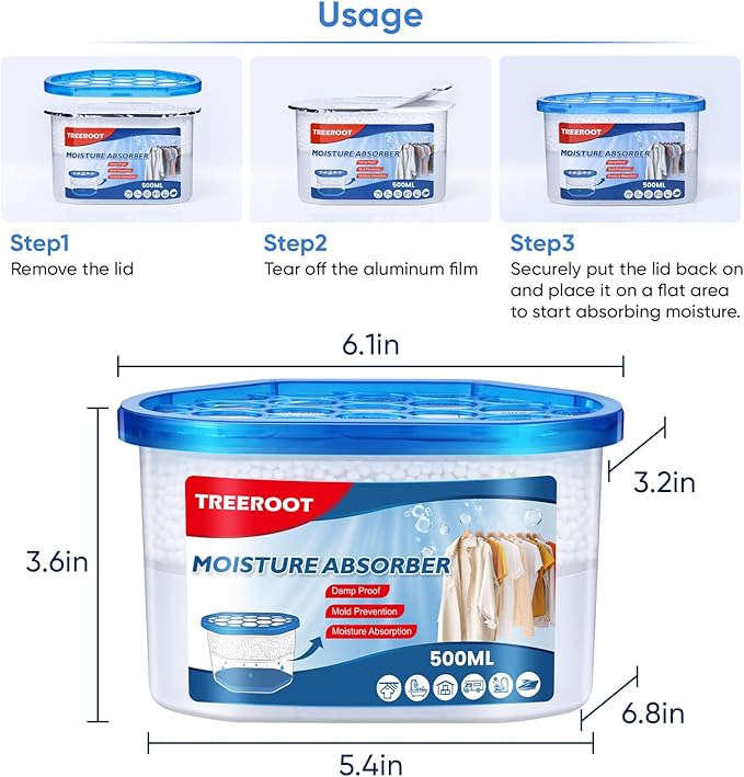 10 Pack Moisture Absorbers, 10.5 OZ Humidity Absorber Bucket, Moisture Absorbers for Closet, Dehumidifier Bucket for Wardrobes、 Kitchens and Bathrooms, Fragrance Free Humidity Absorber