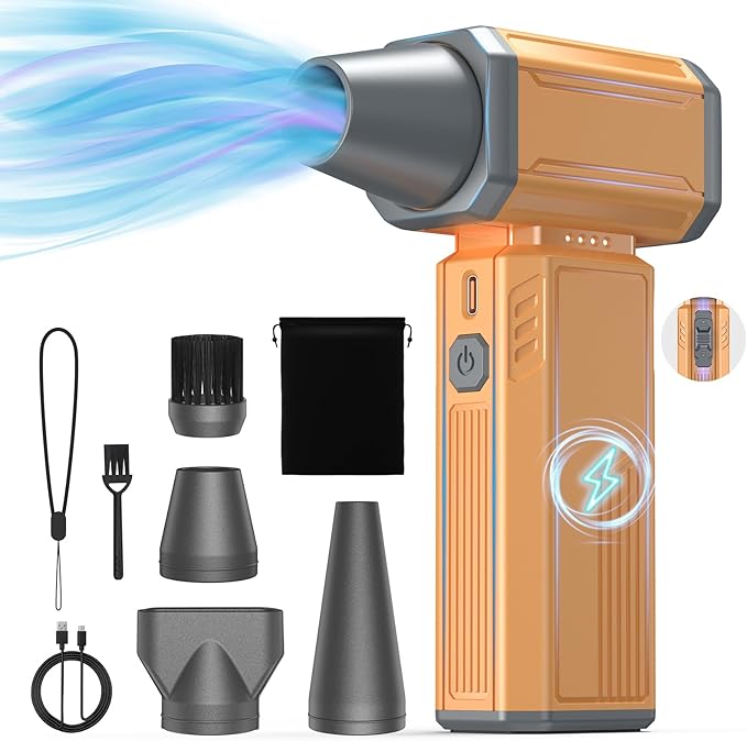 Compressed Air Duster,130000RPM Electric Duster,Stepless Speed Mini Air Blower,Replace Canned Air Duster,Cordless Rechargeable Jet Fan Blower for Keyboard Computer Car Cleaning Dry-Yellow