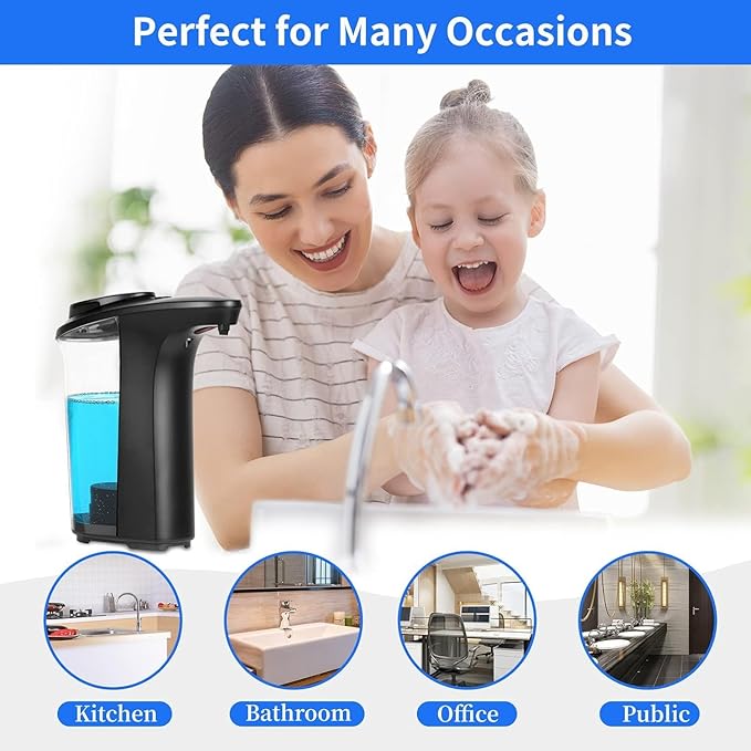 FKWin Automatic Soap Dispenser, Touchless Hand Soap Dispensers 17oz/500ml with 5 Adjustable Soap Levels, Kitchen Soap Dispensers, Liquid Hand Soap Dispenser Bathroom, Black