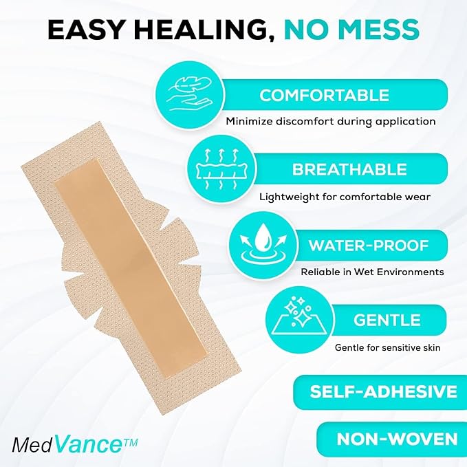 MedVance Bordered Adhesive Silicone Foam Dressing Pack of 10 - Waterproof Silicone Pad - Easy Apply & Remove Sterile Bandages - Wound Care & Dressings for Burns & More (4"x12" Bandage w/Wings)