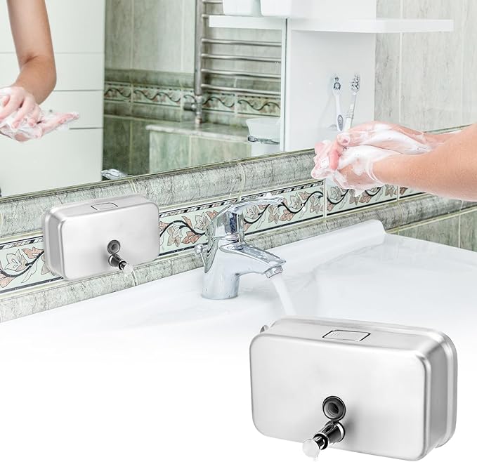 QWORK Wall Mount Stainless Steel Soap Dispenser, 1100 ml / 37 oz, Rust-Proof