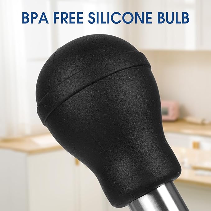 Turkey Baster with Silicone Suction Bulb, Stainless Steel Food Grade Turkey Baster for Cooking, Baking, Injecting Marinade ,Black