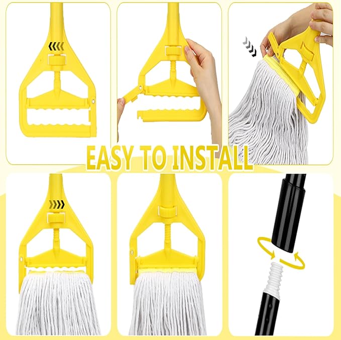 Commercial Mop Handle Heavy Duty,58" Industrial Mop Stick,Wet Mops Head Replacement Holder for Professional/Industrial Floor Cleaning, Yellow