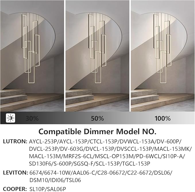 Modern Black Chandelier Dimmable 6 Rings Rectangle Pendant Lighting Living Room Foyer High LED Ceiling Chandelier 4000K Staircase Pendant Light Fixture