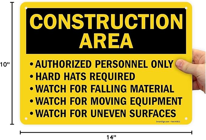 SmartSign "Construction Area - Authorized Personnel Only, Hard Hats Required" Sign | 10" x 14" Aluminum