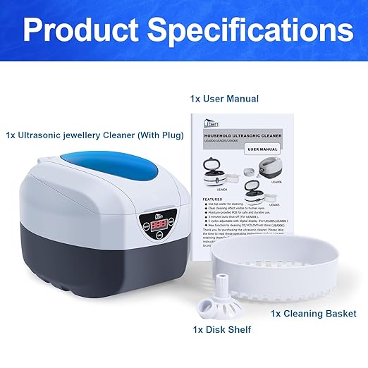 Jewelry Cleaner, Professional Ultrasonic Jewellery Cleaner with Timer, Portable Household Jewelry Cleaning Machine for Eyeglasses, Rings, Razors, Coin, Earrings, Necklaces, Watches, Denture 750 mL