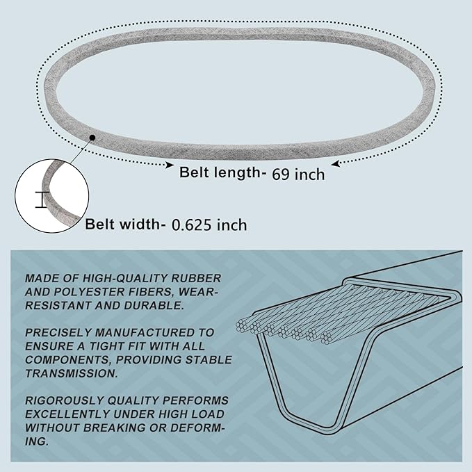 5/8 x 69 Mower Drive Belt Replace for MTD Cub Cadet Troy-Bilt 954-04001 754-04001 954-04001A 754-04001A 754-0329A 754-0433 954-0329A 954-0433, Husqvarna 578453619