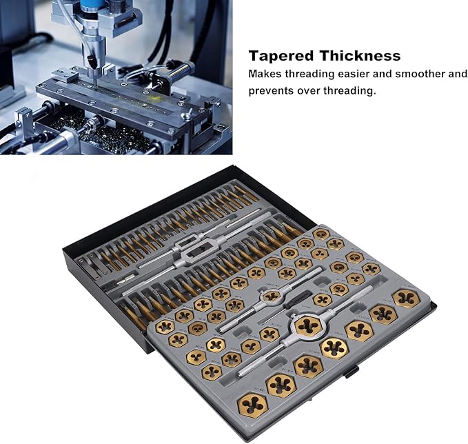 86PCS Tap Die Set Plated Carbide Essential Threading Rethreading Tool Kit for Automotive and Mechanical Repairs