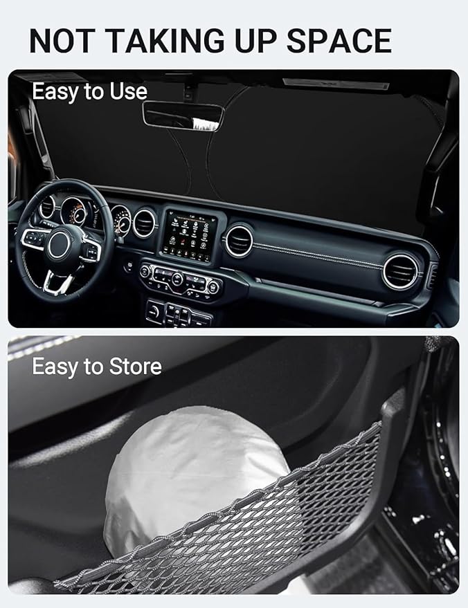 Proadsy 2025 Upgrade Windshield Sun Shade Custom Fit Jeep Wrangler JL JLU & Gladiator JT 2018-2024 2025 4-Layer Foldable Front Sunshade Protector Sun Visor Blocks UV Rays Keep Car Cooler Accessories