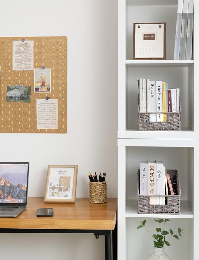 StorageWorks Wicker Baskets for Organizing, Pantry Organizers and Storage, Round Paper Rope Storage Basket for Pantry Shelves, Kitchen Counter, Gray, 2 Pack