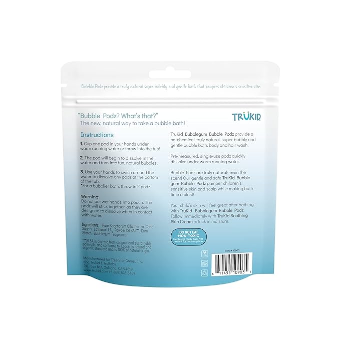 TruKid Bubble Podz Bubble Bath for Kids, Toddlers, & Babies, Tear Free Gentle & Refreshing Bath Bomb for Sensitive Skin with Natural Moisturizers, Non-Toxic, pH Balanced, Eucalyptus Scent (10 Podz)