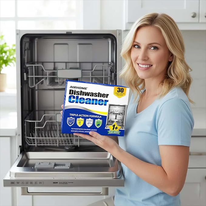 Dishwasher Cleaner Tablets, 30-Count Deodorizing Pods (15-Month Supply) - Heavy-Duty Descaler Removes Limescale, Minerals, Grease & Odors, Lemon Scent