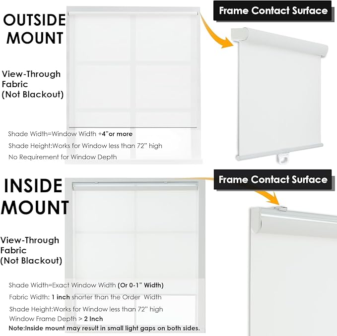 Cordless Roller Shades for Windows,Light Filtering Pull Down Blinds,Solar Screen Door Blinds,Flame Retardant UV Protection Fabric for Home Office (44" W x 72" H,Solar White)
