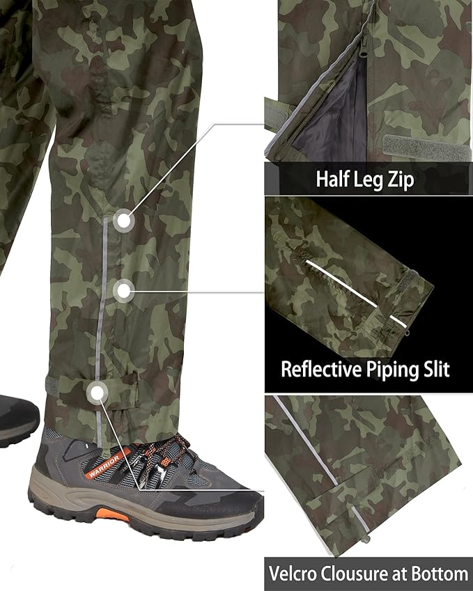 33,000ft Men's Rain Pants, Waterproof Rain Over Pants, Windproof Outdoor Pants for Hiking, Fishing