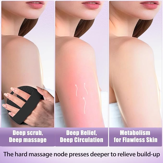 Anti Zinc Infused-Silicone Body Scrubber – Lymphatic Brush Exfoliating Body Scrubber for Shower Body,with Stiff and Soft Bristles for Anti-Puffiness,Blood Circulation - Black