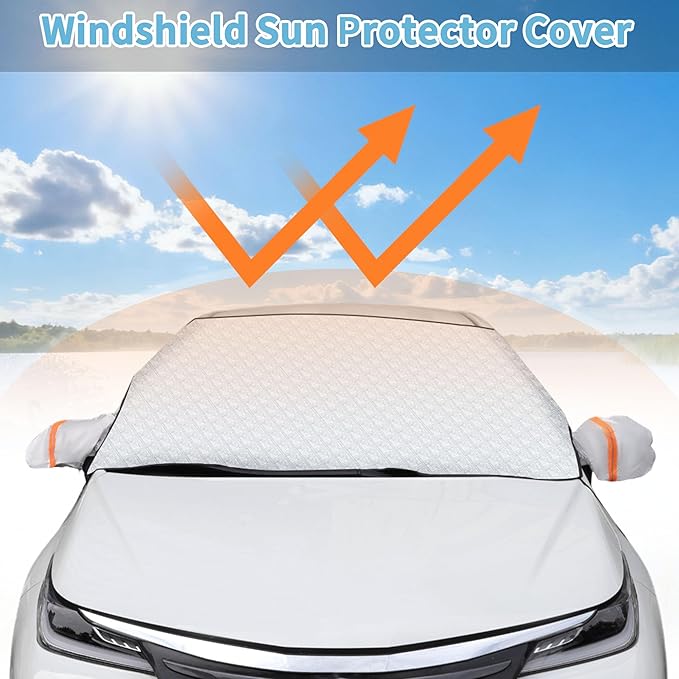 Car Windshield Snow Cover 4-Layer Protection for Snow Ice Frost Sunlight Large Magnetic Car Windshield Cover with Side Mirror Protector for Large Cars SUV Truck Van (63" x 46")