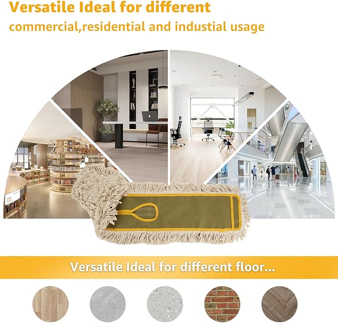 3 Pack Dust Mop Replacement Head, 36'' Dust Mops for Floor Cleaning Replacement Reusable Industrial Cotton Dust Mop Refill for Hardwood Floors, Ceramic, Marble, Tile
