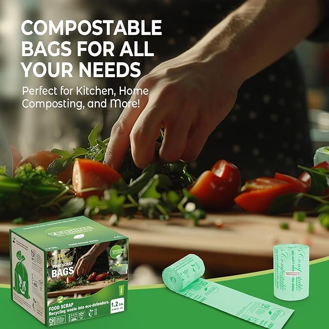 1.2 Gallon Compost Bags, 4.5 Liter, 0.8 Mil,80 Count Compostable Trash Bags, Small Kitchen Food Scrap Waste Bags, ASTM D6400, US BPI, CMA and Europe OK compost HOME Certified