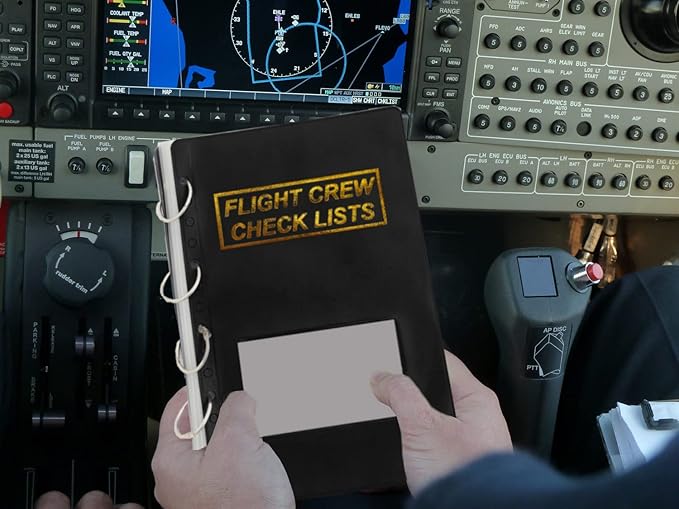 Performore Flight Crew Checklist Binder (Black) with 5 Loose Leaf Rings - Includes 25 Sheet Protectors and Business Card Size Pocket ON Front Cover for Label, for 8" X 5" Paper