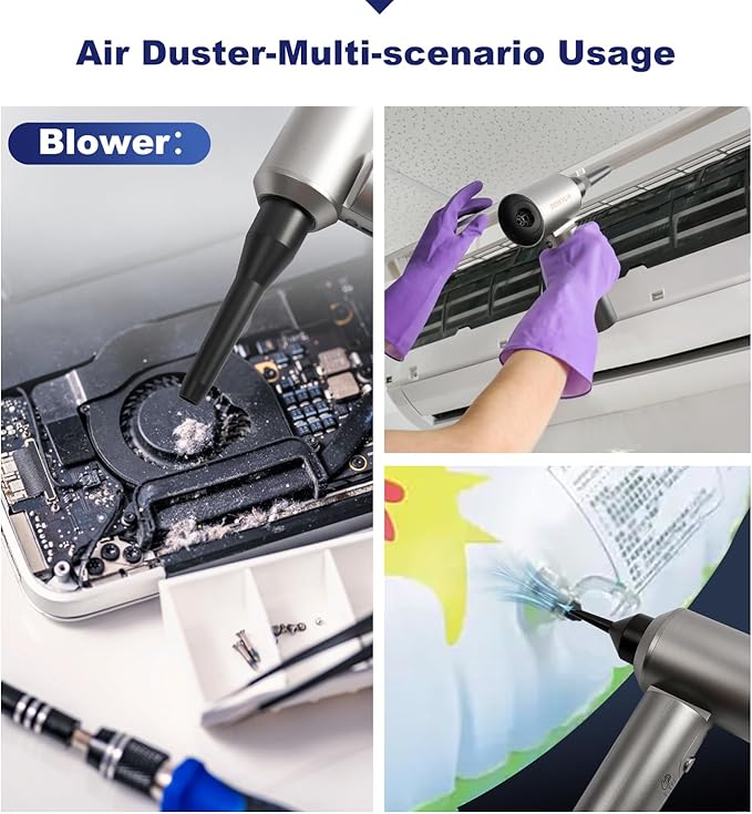 Compressed Air Duster, 150,000RPM Compressed Air with LED, 2-in-1 Mini Vacuum, Electric Air Duster for PC Cleanning Kit, Canned Air Duster for Computers-Air Blower for Electronics with Case