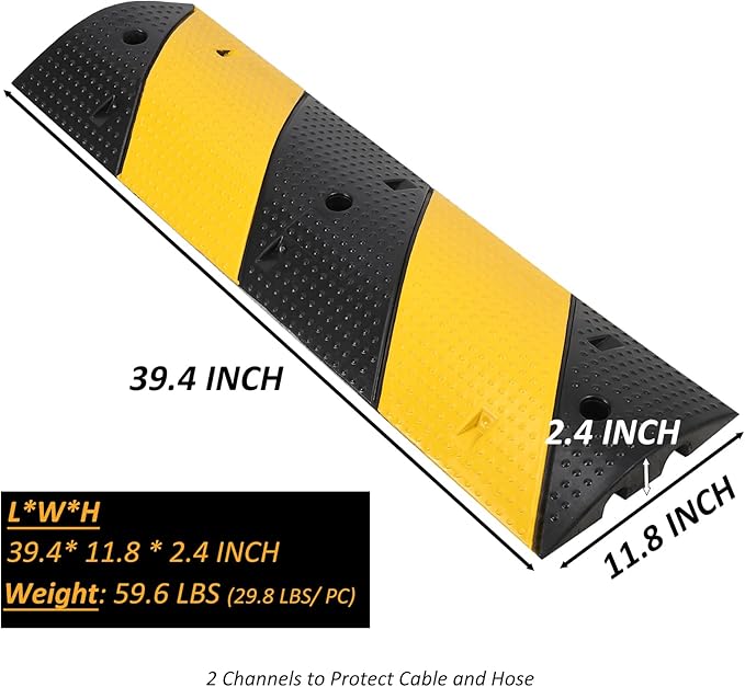 3.3 Ft Rubber Speed Bumps 2 Pack, Heavy Duty Speed Bumps for Driveway Rubber Gravel Road Asphalt Parking, Modular Driveway Speed Bumps Cable Protector Ramp with 6 Bolts Spikes