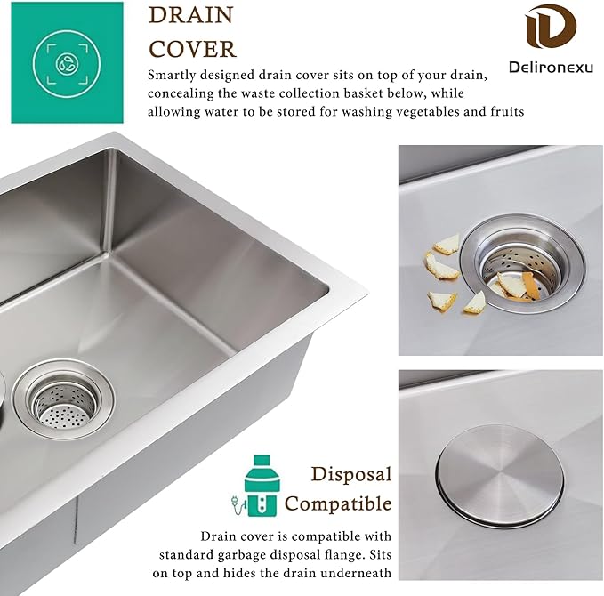 16 Inch Bar Sink Undermount – Delironexu 18 Gauge Stainless Steel Small Kitchen Sink, 16"x18"x8" Small Bar Sinks, Wet bar sink with Brushed Finish for Outdoor, RV, and Prep Use
