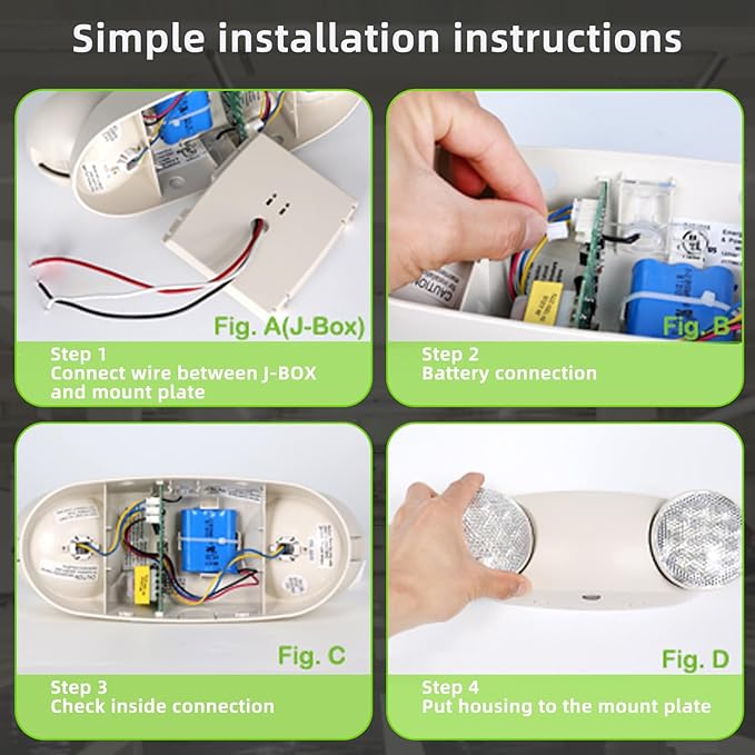 RMC LED Emergency Lights with Battery Backup, Two Head Adjustable Commercial Emergency Lighting, AC120-277V, Hardwired Emergency Exit Light Fixtures for Home and Business, ETL Listed, 8 Pack
