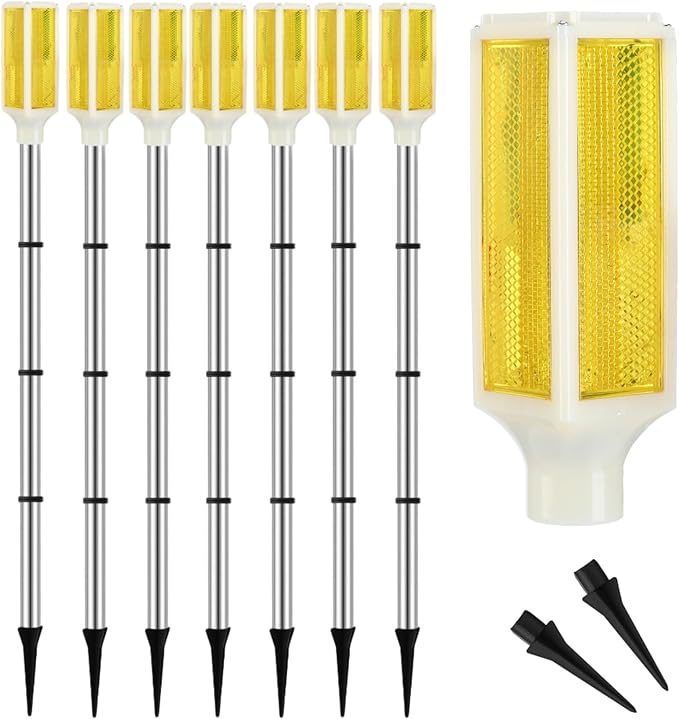 Macarrie 6 Pcs Solar Powered Driveway Markers Reflector Lights Landscape Driveway Reflectors on Poles for Snow Road Outdoor Yard(37 Inch,Yellow)
