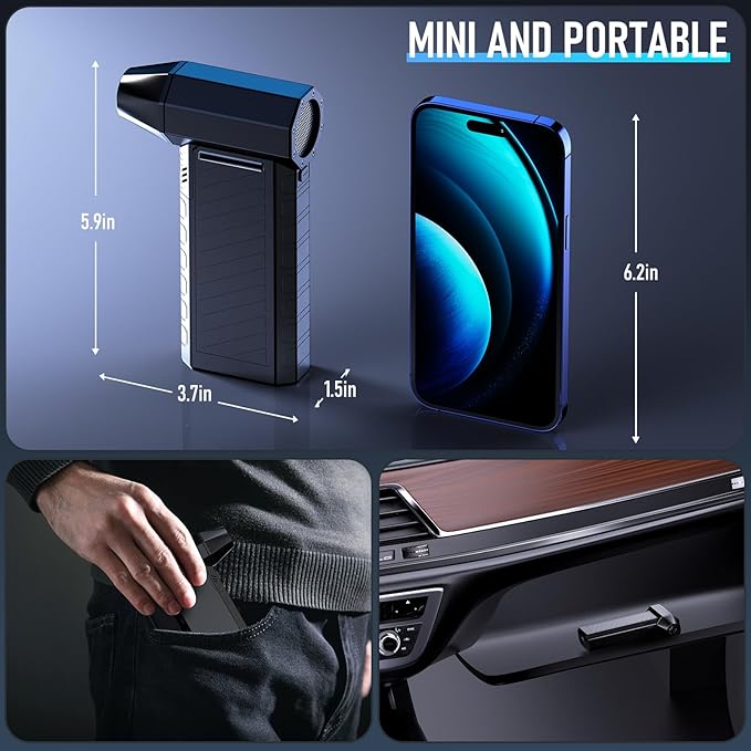 Electric Air Duster - Vacuum 2 in 1 & Cordless 6000mAh Mini Turbo Fan Blower, Keyboard Computer Car Cleaner, Replaces Compressed Air Can, Black(300000RPM)