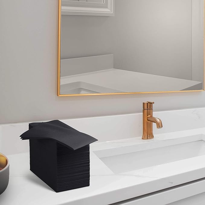 100 Linen-Feel Black Paper Napkins - Decorative Cloth-Like Black Dinner Napkins - Soft And Absorbent. For Kitchen, Party, Wedding, Bathroom Or Any Occasion. (Pack of 100)