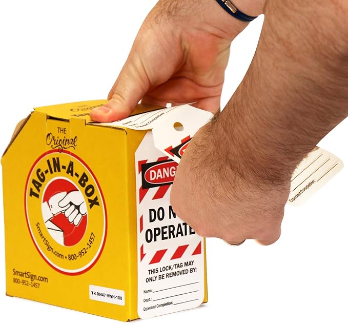 SmartSign Pack of 100 “Danger - Do Not Operate” 2-Sided Lock Out Safety Tags in Dispenser Box | 3" x 6.25" Plastic, Red White Stripes