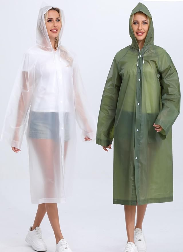2-Pack Reusable Rain Ponchos for Adults, HOOMBOOM Raincoats Emergency for Women/Men with Drawstring and Sleeves