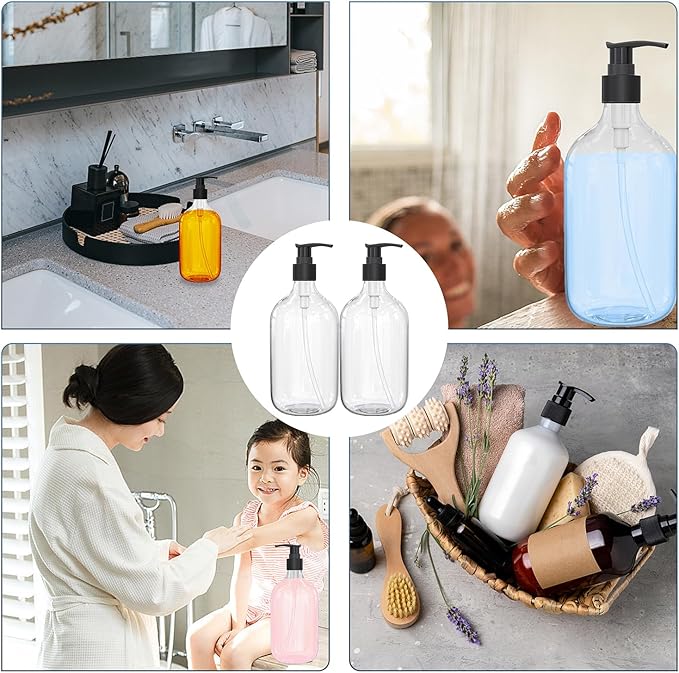 17 Ounce Clear Plastic Pump Bottle Dispenser, Refillable Empty Bottle Container with Pump for Essential Oil Soap Lotion Shampoo, 2 Pcs