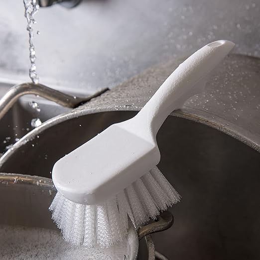 SPARTA 3662000 Flo-Pac Plastic Handle Utility Scrub Brush, Nylon Bristles, 2" Bristle Trim, 8" Length, White, 1 Count (Pack of 1)