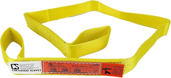 Multi Lengths in Listing! (USA Made), 1-PLY, 2" Width Nylon Lifting Web Sling. lbs 3,200 Vertical, 2,500 lbs Choker, 6,400 lbs Basket Capacity, Eye & Eye, Heavy Duty (USA 900 Webbing) (2"x6')
