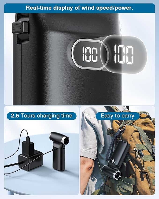 Electric Compressed Air Duster Cordless: 60 MPH High Wind Speed Mini Air Blower for Electronics Portable Computer Cleaner Hand Keyboard Cleaning Powerful Duster for Car, Fans and Other Sences