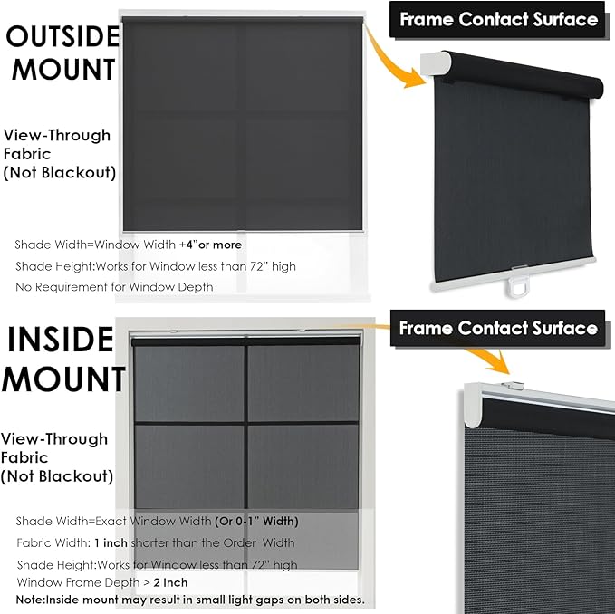 Cordless Roller Shades for Windows,Light Filtering Pull Down Blinds,Solar Screen Door Blinds,Flame Retardant UV Protection Fabric for Home Office (48" W x 72" H,Solar Black)