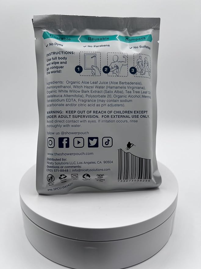Shower Pouch XL (2' x 1') Bathing Body Wipes for Adults – Aloe-Infused Heatable & Reusable Bath Wipes for Camping, Travel, Outdoor – (20 Pack) Variety Scents