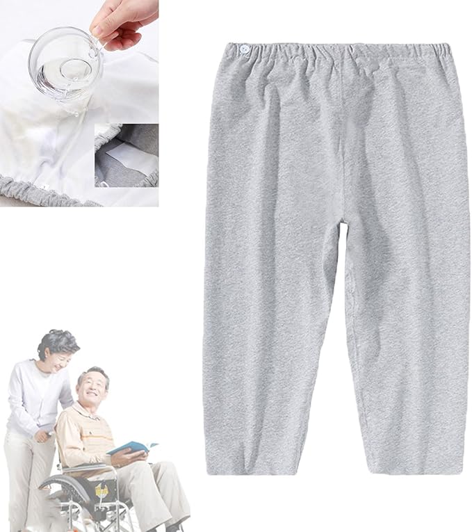 TPU Incontinence Care Trousers,Washable Elastic Adjustable Patient Care Trousers Elderly, Mobility Impaired(Gray,XXL)