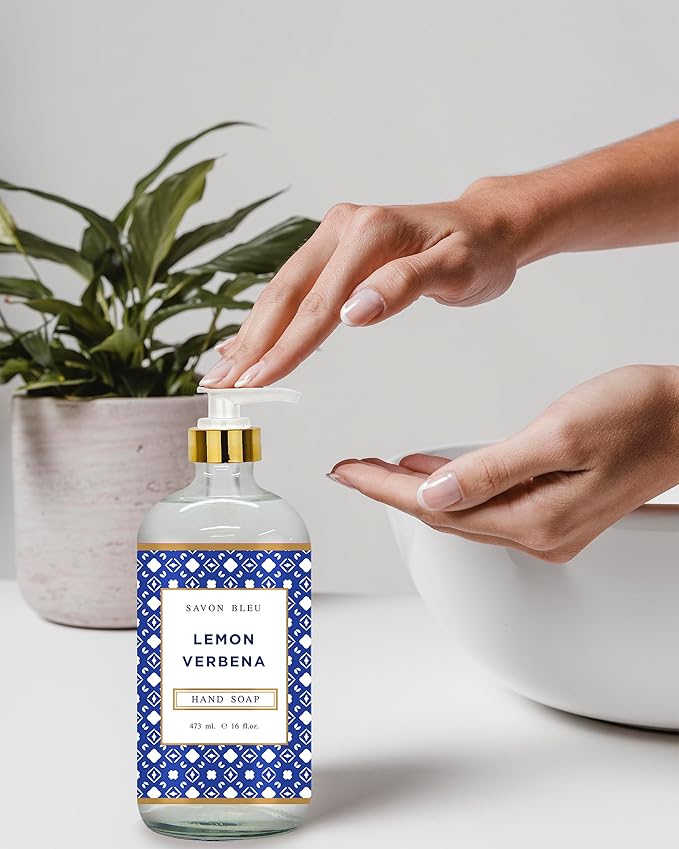 Savon Bleu Hand Soap Collection - 16oz Glass Bottles - 8 Pack - Home and Body Company - French Lavender, Cotton Blossom, Orange Blossom, Lemon Verbena