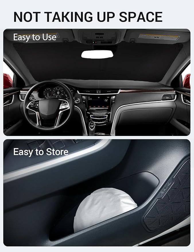 Proadsy 2025 Upgrade Windshield Sun Shade Custom Fit 2013-2019 Cadillac XTS Foldable Front Sunshade Protector Sun Visor Blocks UV Rays Keep Car Cooler
