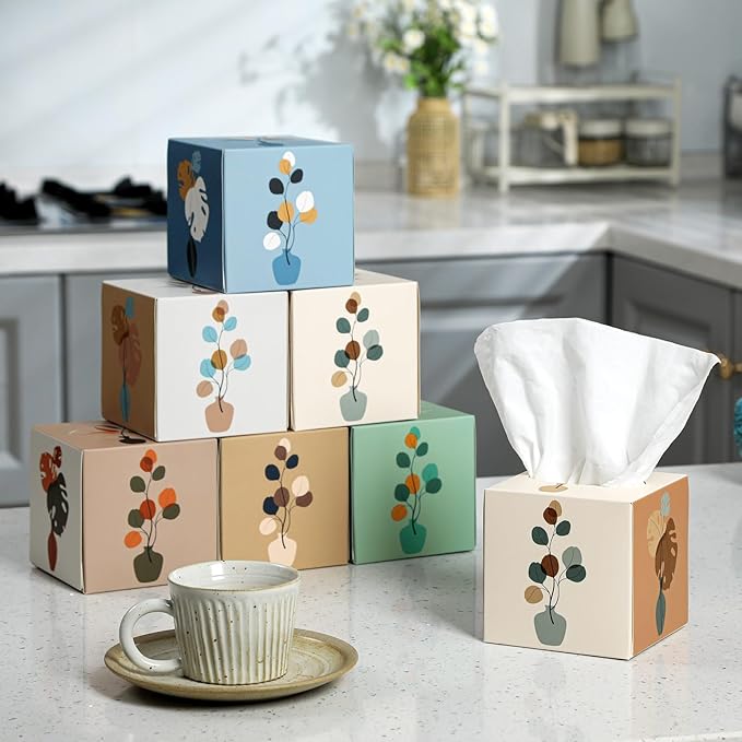 12 Pack Fall Vase Illustration Facial Tissues Cube Face Boxes 600 Sheets 3 Ply Small Square Tissues Bulk for Car Bedroom Supplies