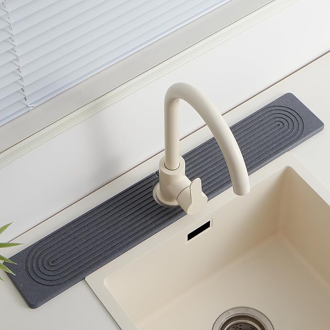 Stone Faucet Mat for Kitchen Sink,Super Absorbent Diatomite Fast Drying Stone and Bathroom Stone Tray for Counter Quick Drying Splash Guard,Prevents Moisture Buildup Sink(Dark Grey,23.6" x 3.9")