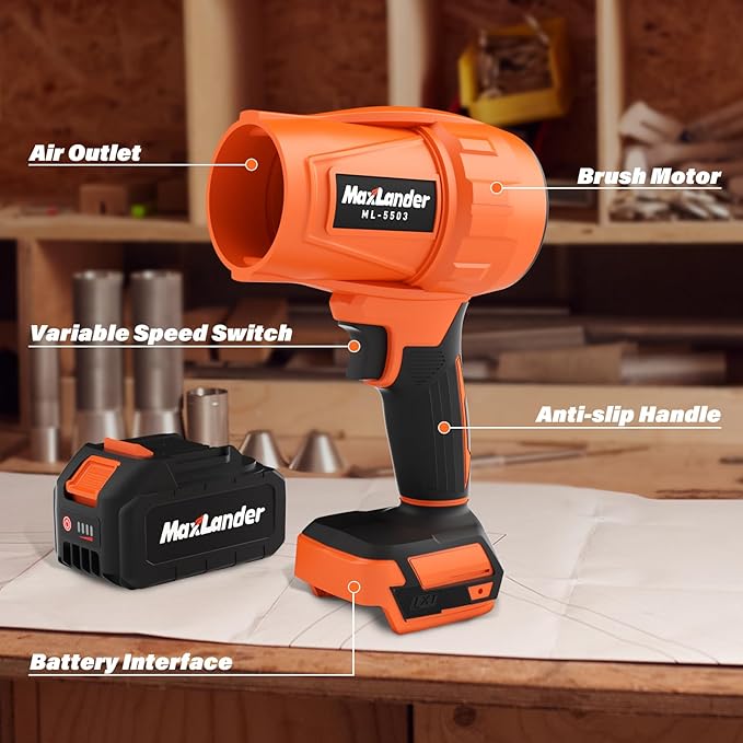 Electric Leaf Blower Cordless, 21V Handheld Leaf Blower with 2x3.0Ah Battery and Charger, Adjustable Speed for Lawn Care, Patio Cleaning, Blowing Leaves and Dust