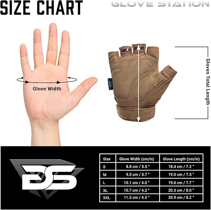 Glove Station- Fingerless Knuckle Tactical Gloves for Men - Motorcycle Gloves for Tactical Shooting, Airsoft, Hunting, Police Work and Hiking