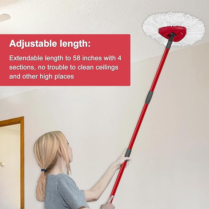 Mop Handle Replacement for Ocedar 4 Section Spin Mop Handle Compatible with Ocedar Spin Mop Refills and Brooms, 30" to 58" Mop Stick for Cedar Floor Cleaning, American Threaded Joint